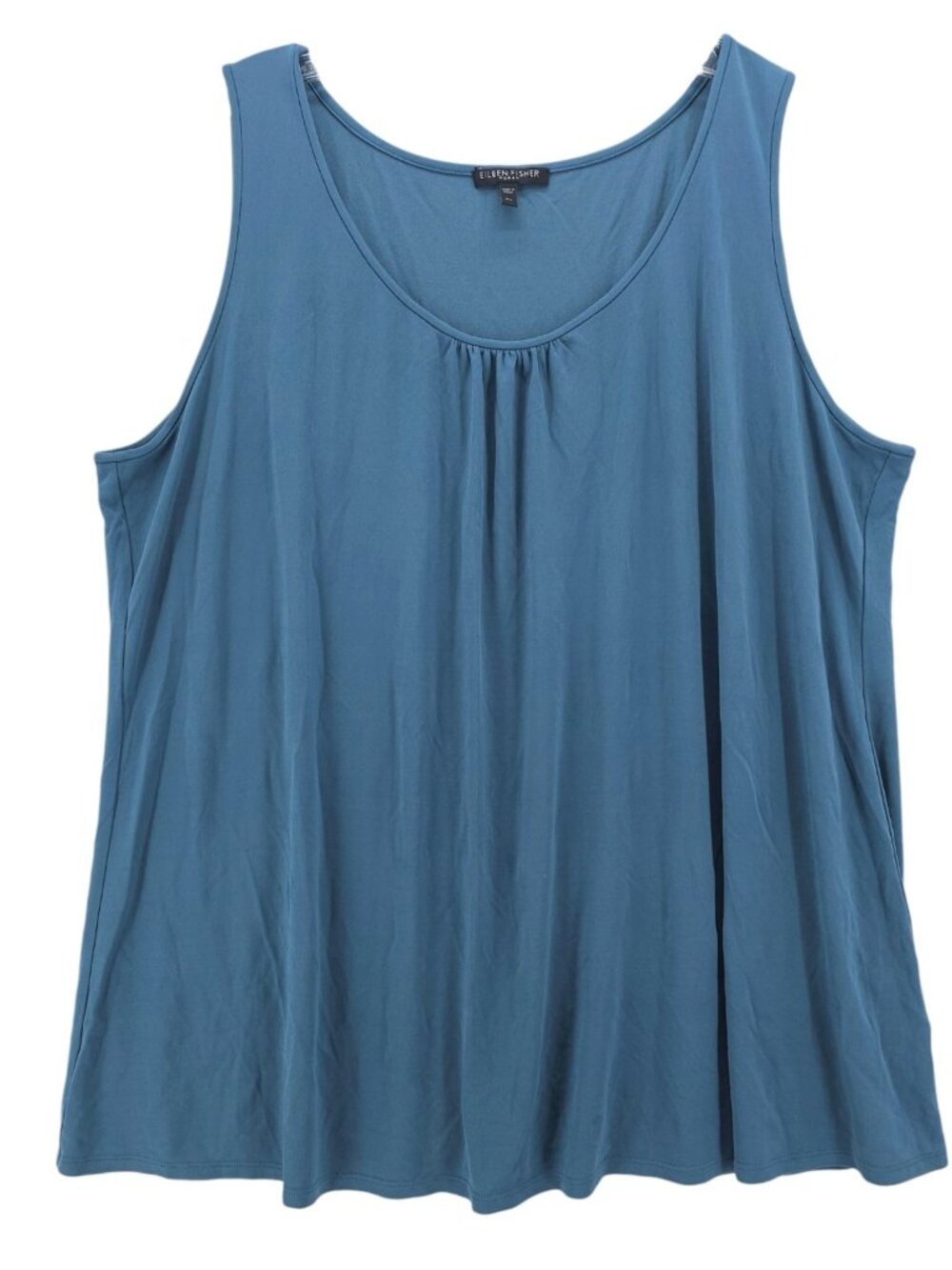 EILEEN FISHER Blue 100% Silk Tank Top Scoop Neck Ruched Size 2X